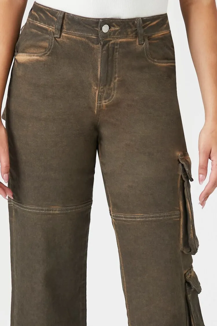 Acid Wash Straight-Leg Cargo Jeans