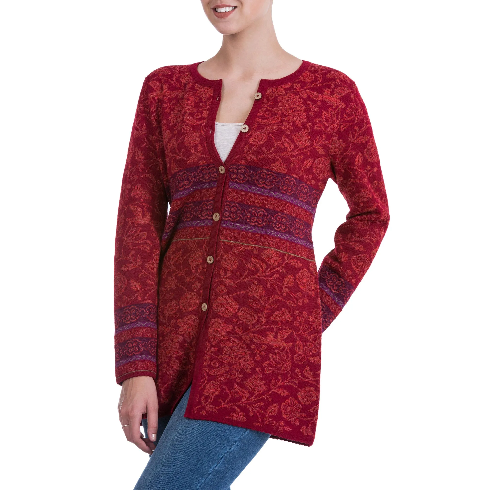 Cherry Red Romance Alpaca Cardigan