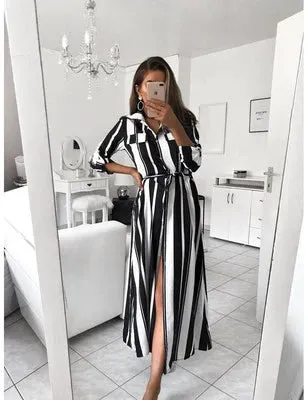 Colorful Striped Print Shirt Dress Color Striped Printed Shirt Dress New Arrival