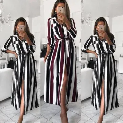 Colorful Striped Print Shirt Dress Color Striped Printed Shirt Dress New Arrival