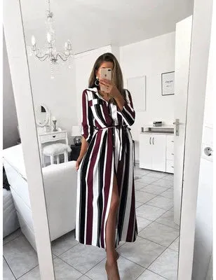 Colorful Striped Print Shirt Dress Color Striped Printed Shirt Dress New Arrival