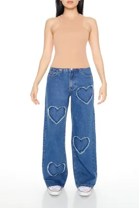 Frayed Heart Wide-Leg Jeans