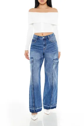 Frayed Wide-Leg Cargo Jeans