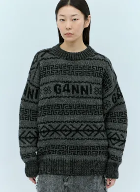 GANNI Logo Jacquard Wool Sweater