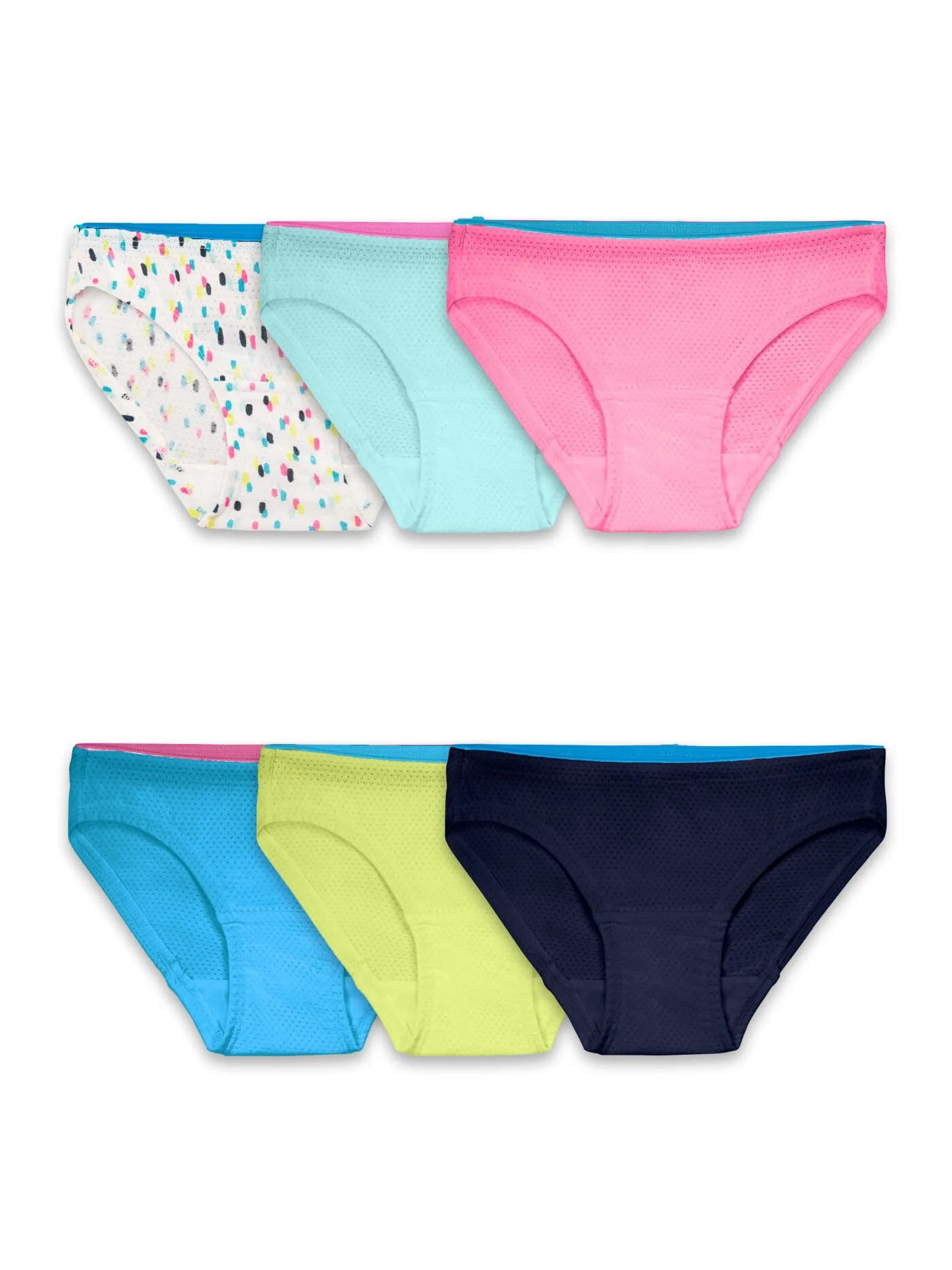 Girls' Breathable Micro-Mesh Bikini Underwear, Assorted 6 Pack