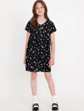 Loose Short-Sleeve Crepe Dress for Girls