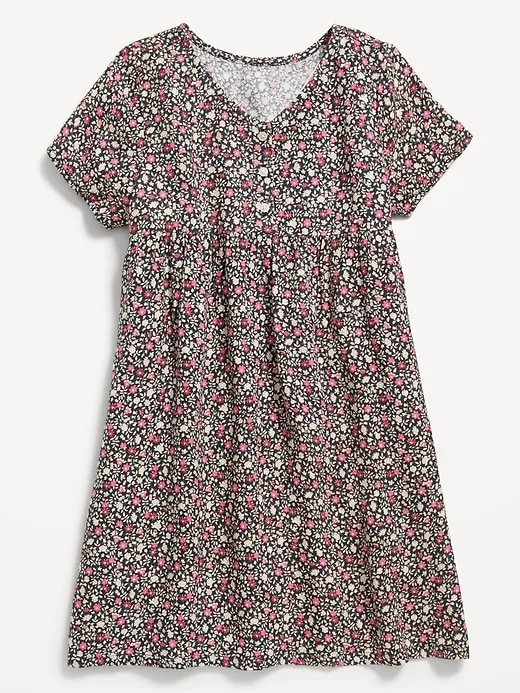 Loose Short-Sleeve Crepe Dress for Girls