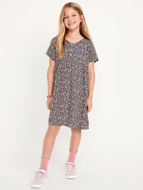 Loose Short-Sleeve Crepe Dress for Girls