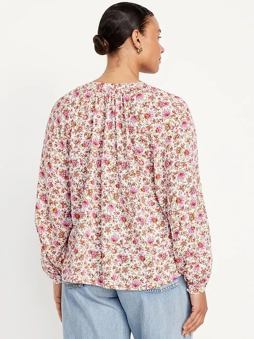 Loose Split-Neck Button-Down Top