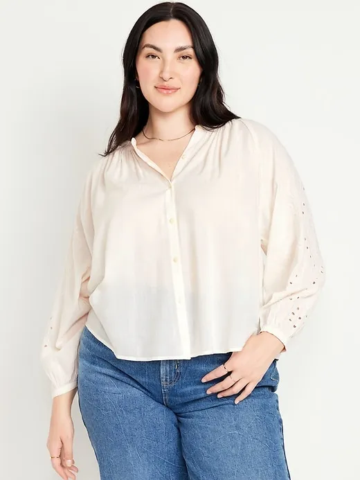 Loose Split-Neck Button-Down Top