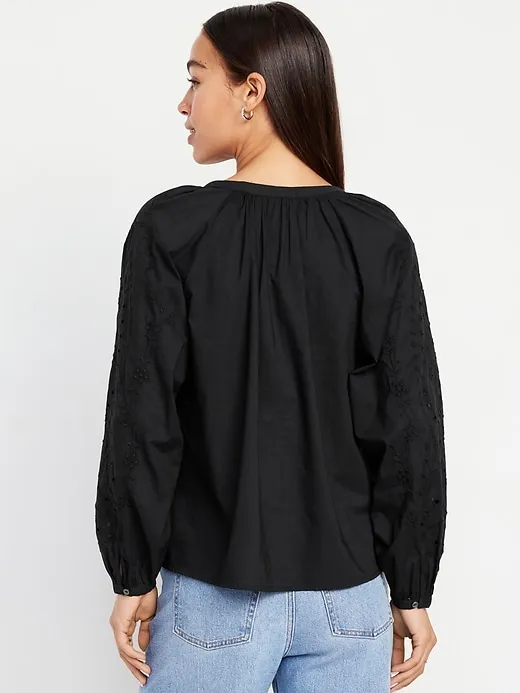 Loose Split-Neck Button-Down Top