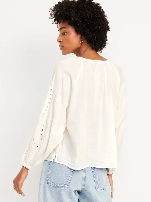 Loose Split-Neck Button-Down Top