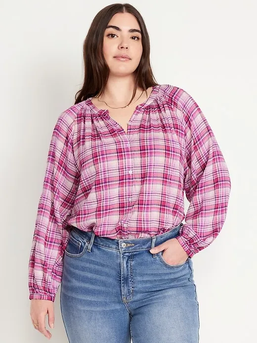 Loose Split-Neck Button-Down Top