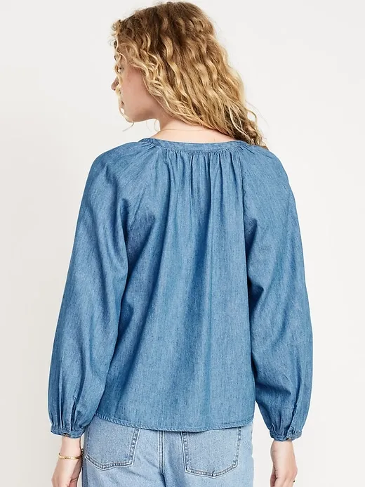 Loose Split-Neck Button-Down Top