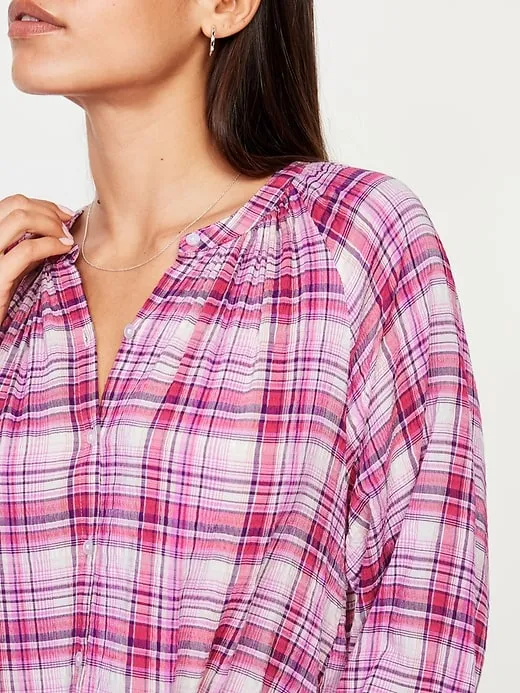 Loose Split-Neck Button-Down Top