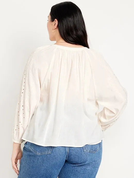 Loose Split-Neck Button-Down Top