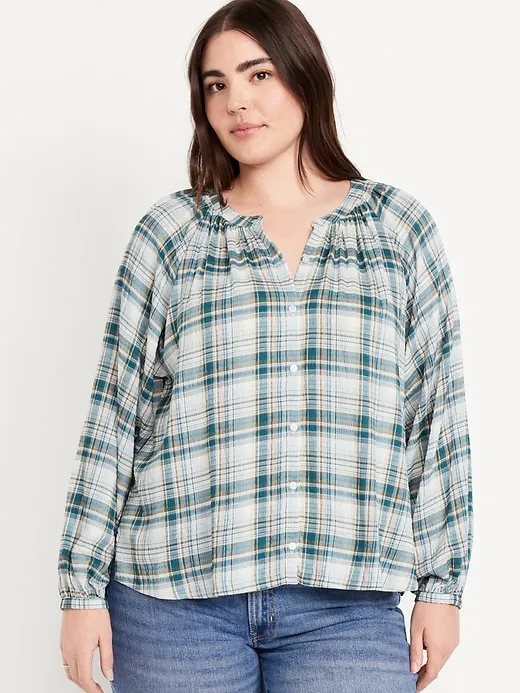 Loose Split-Neck Button-Down Top