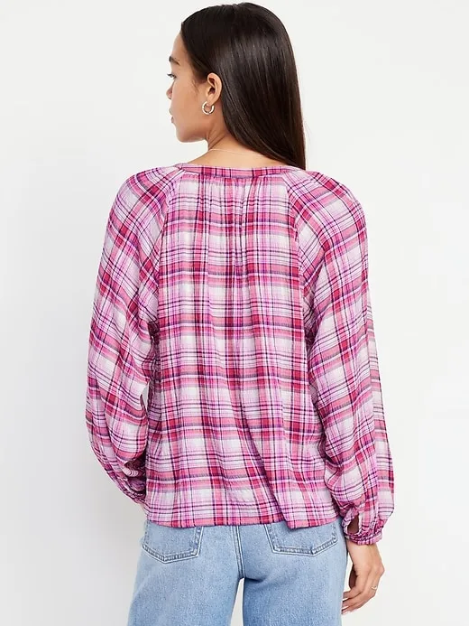 Loose Split-Neck Button-Down Top