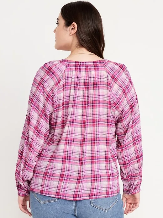 Loose Split-Neck Button-Down Top