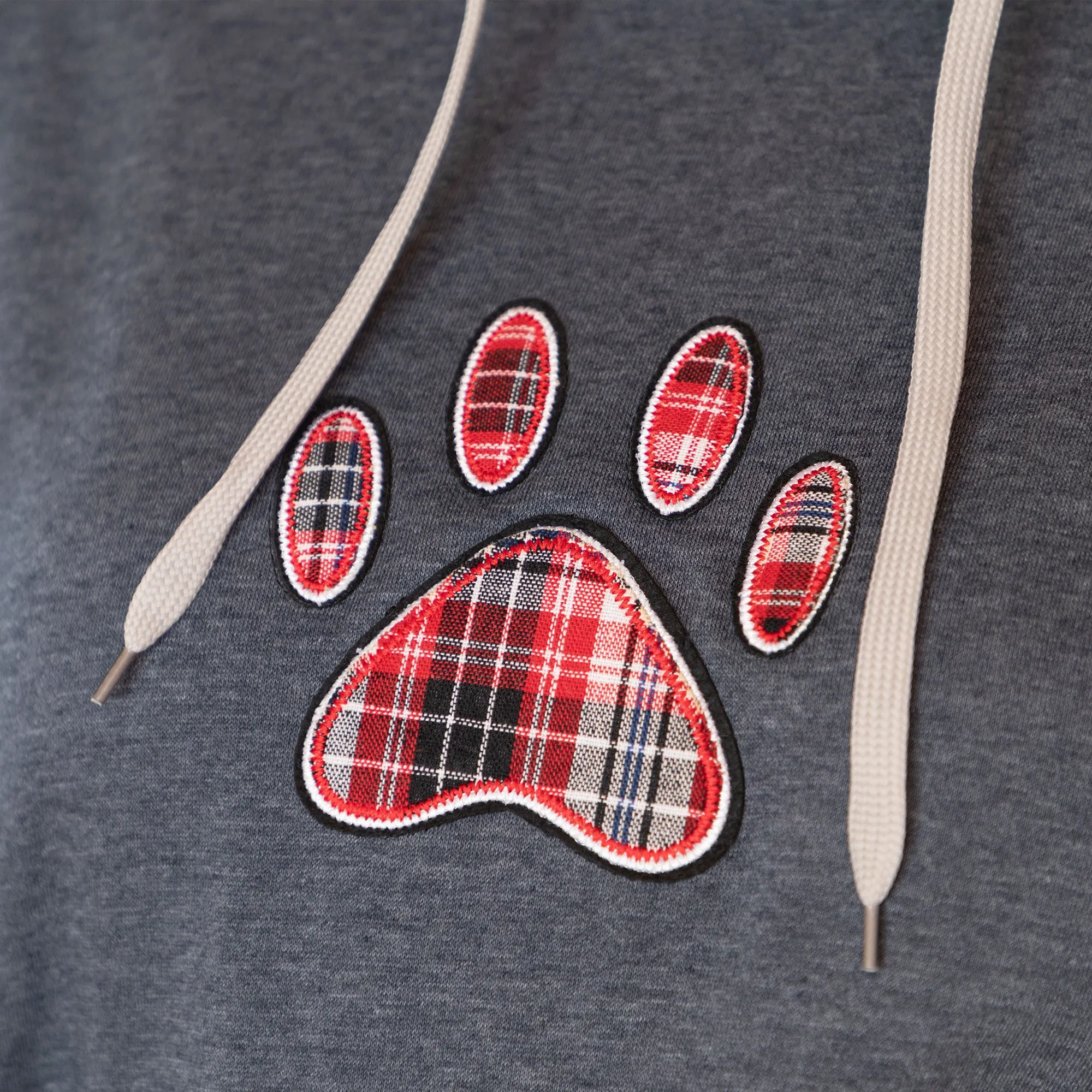 Plaid Paw Raglan Pullover Hooded Sweatshirt