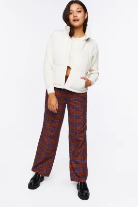 Plaid Smocked Wide-Leg Pants