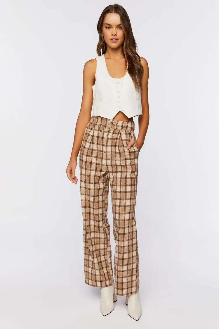 Plaid Straight-Leg Pants