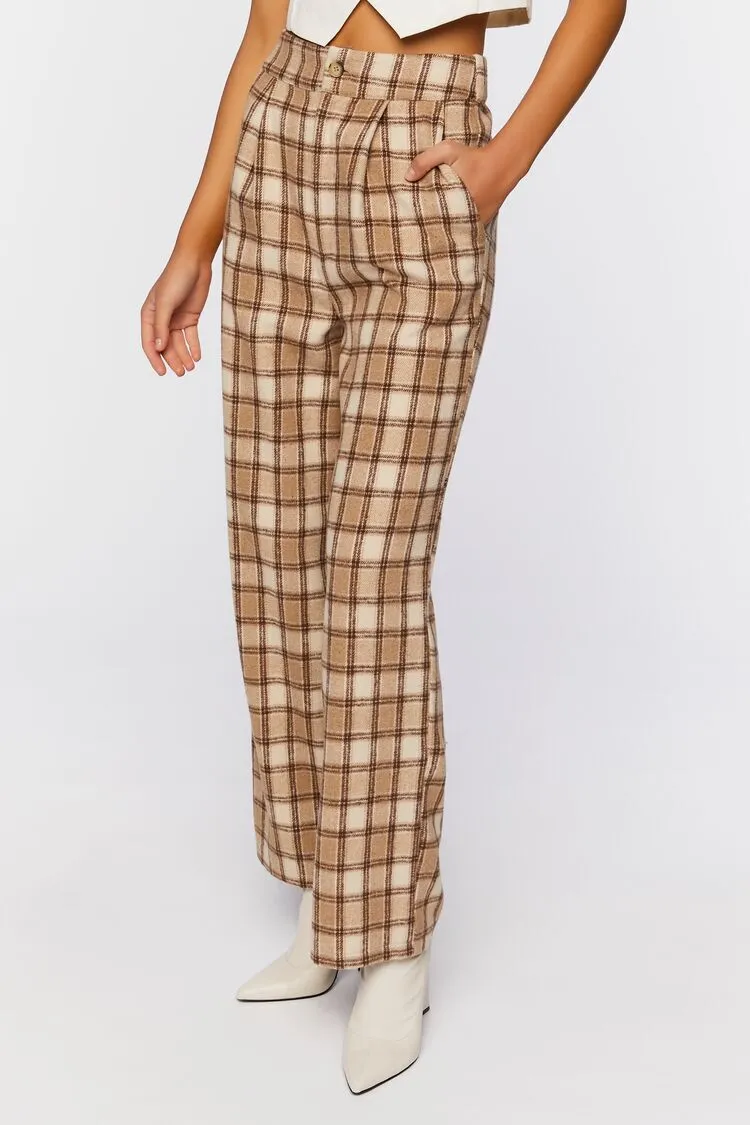 Plaid Straight-Leg Pants