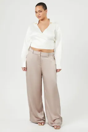 Plus Size Satin Wide-Leg Pants