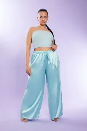 Plus Size Satin Wide-Leg Pants