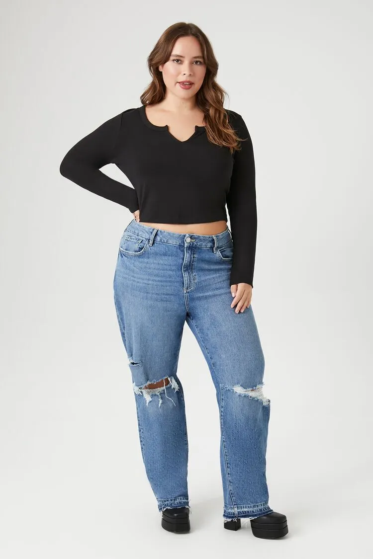 Plus Size Split-Neck Crop Top