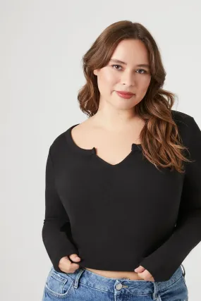 Plus Size Split-Neck Crop Top