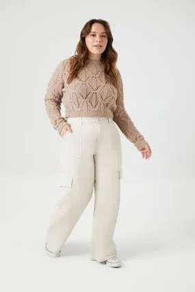 Plus Size Twill Wide-Leg Cargo Pants