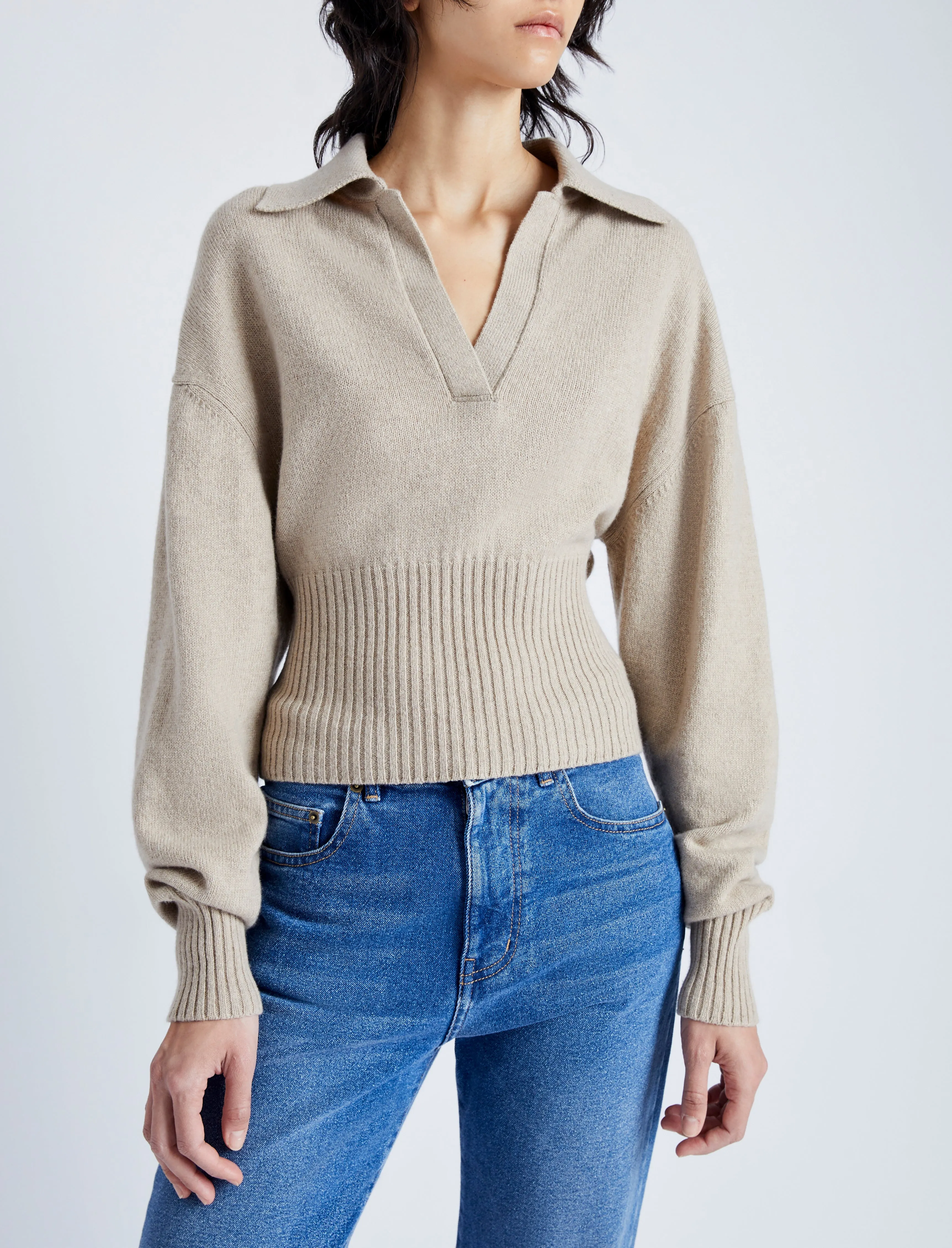 Proenza Schouler Jeanne Polo Sweater in Eco Cashmere - Oatmeal