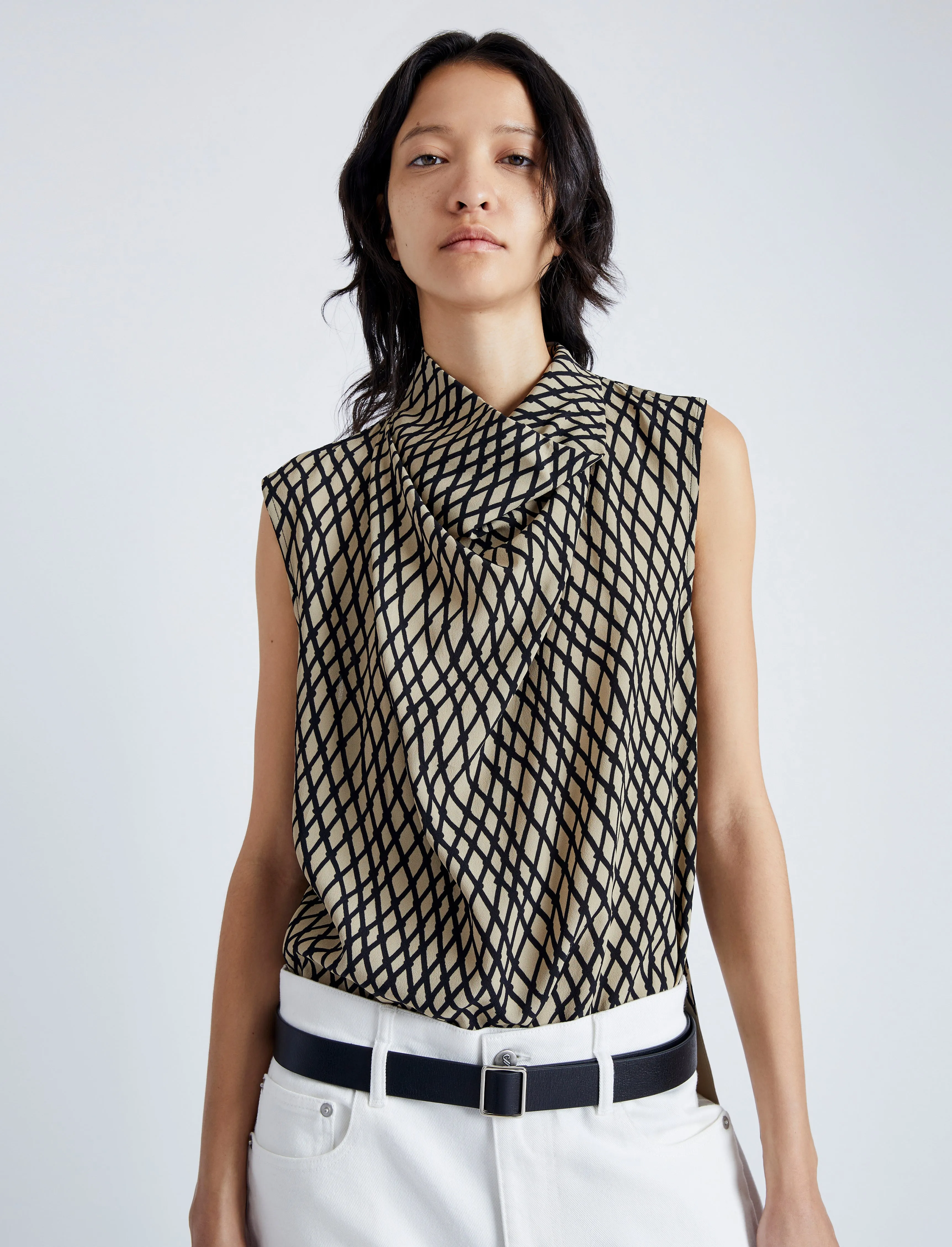 Proenza Schouler Valerie Top in Printed Viscose Crepe - Bronze Multi