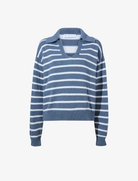 Proenza Schouler White Label Murphy Sweater in Striped Cotton Cashmere - Slate/Chalk