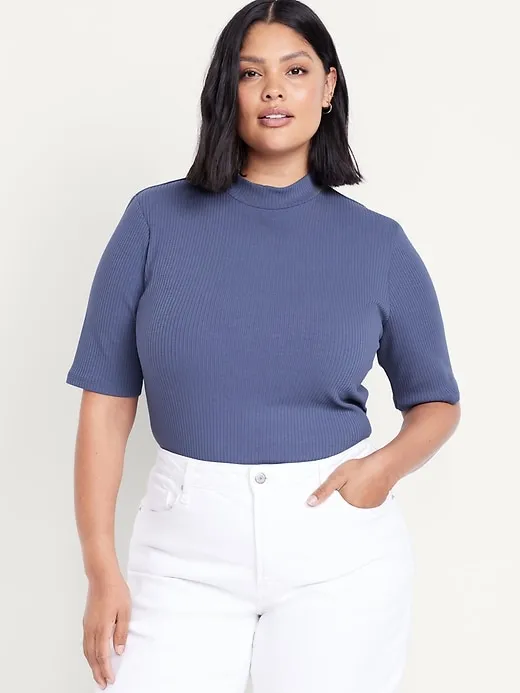 Ribbed Mock-Neck Top