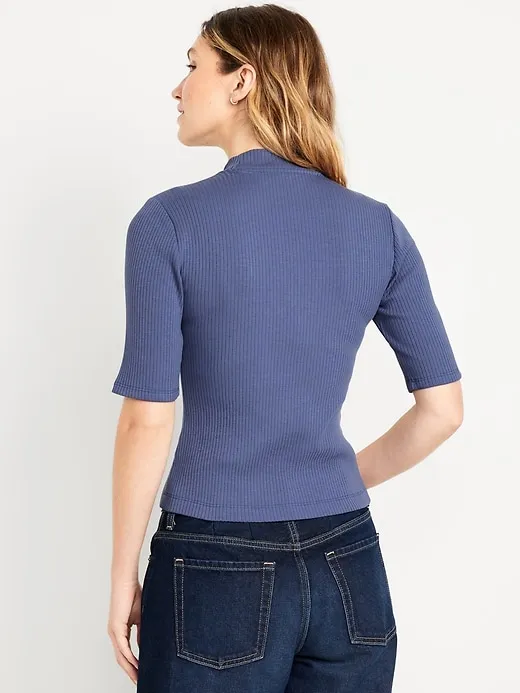 Ribbed Mock-Neck Top