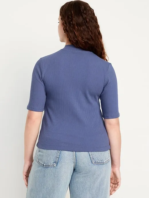 Ribbed Mock-Neck Top