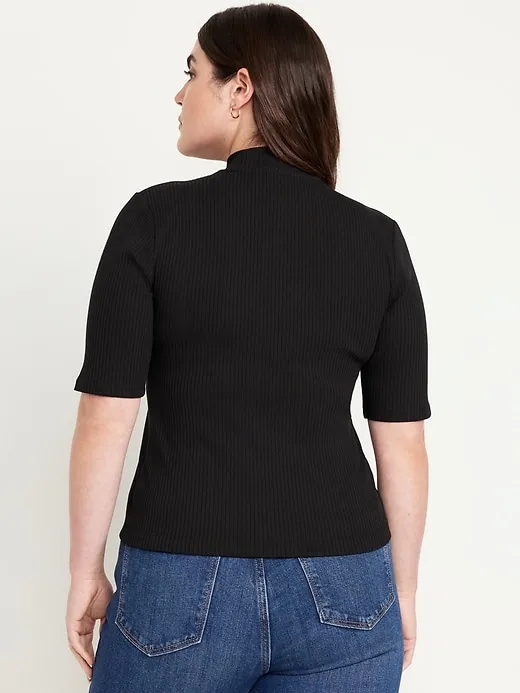 Ribbed Mock-Neck Top