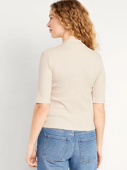 Ribbed Mock-Neck Top