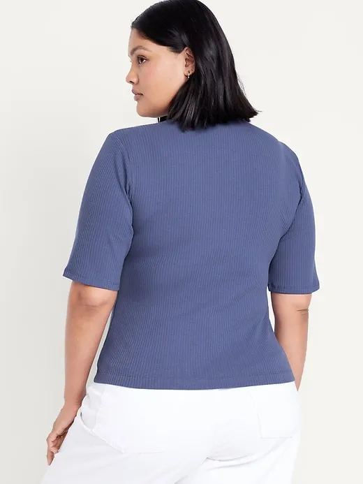 Ribbed Mock-Neck Top