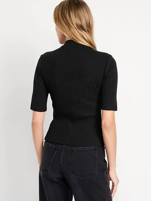 Ribbed Mock-Neck Top