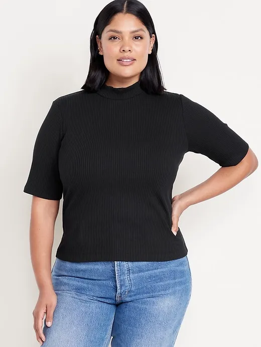 Ribbed Mock-Neck Top