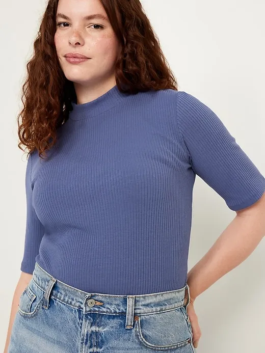 Ribbed Mock-Neck Top