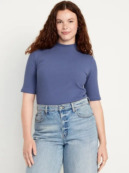 Ribbed Mock-Neck Top