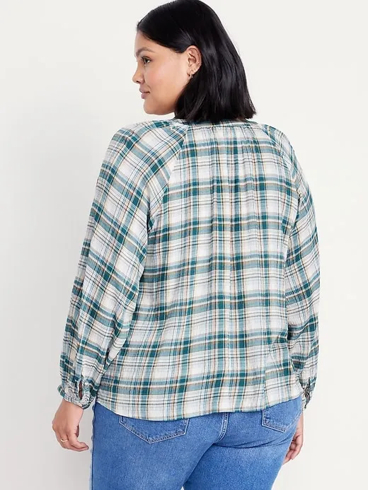 Split-Neck Button-Down Top