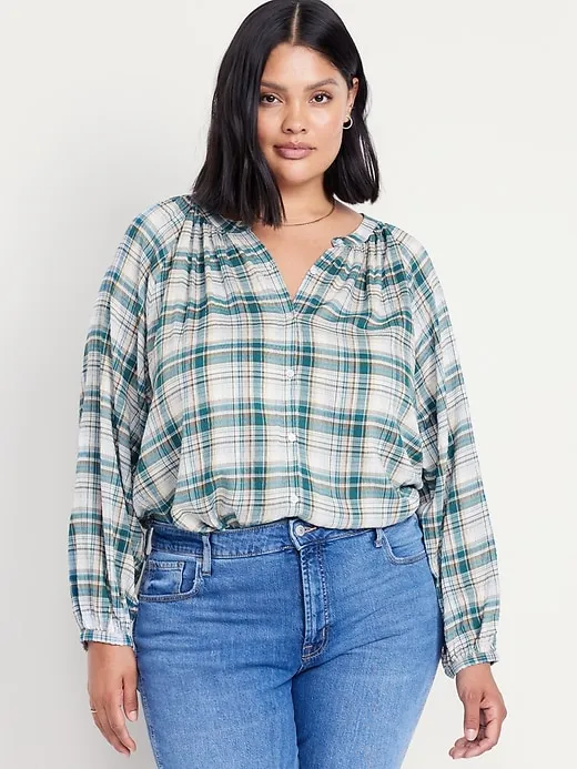 Split-Neck Button-Down Top