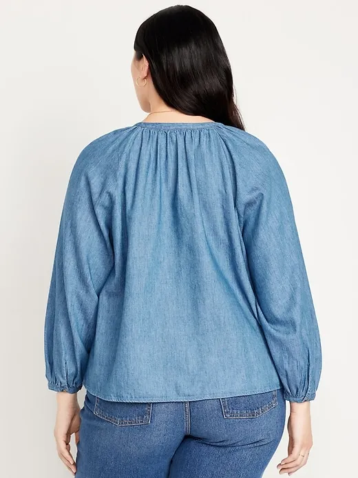 Split-Neck Button-Down Top