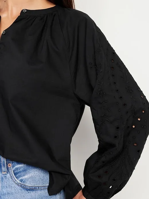 Split-Neck Button-Down Top