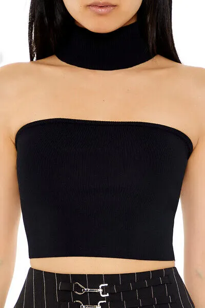 Sweater-Knit Mock Neck Crop Top